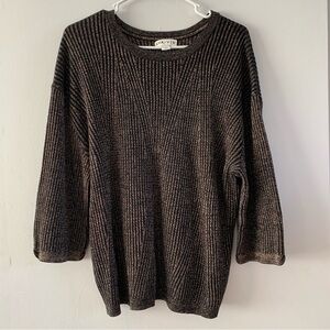 Metallic Ribbed Sweater Black Sparkly Gold Ava Viv Shirt Size 1X New Years Eve